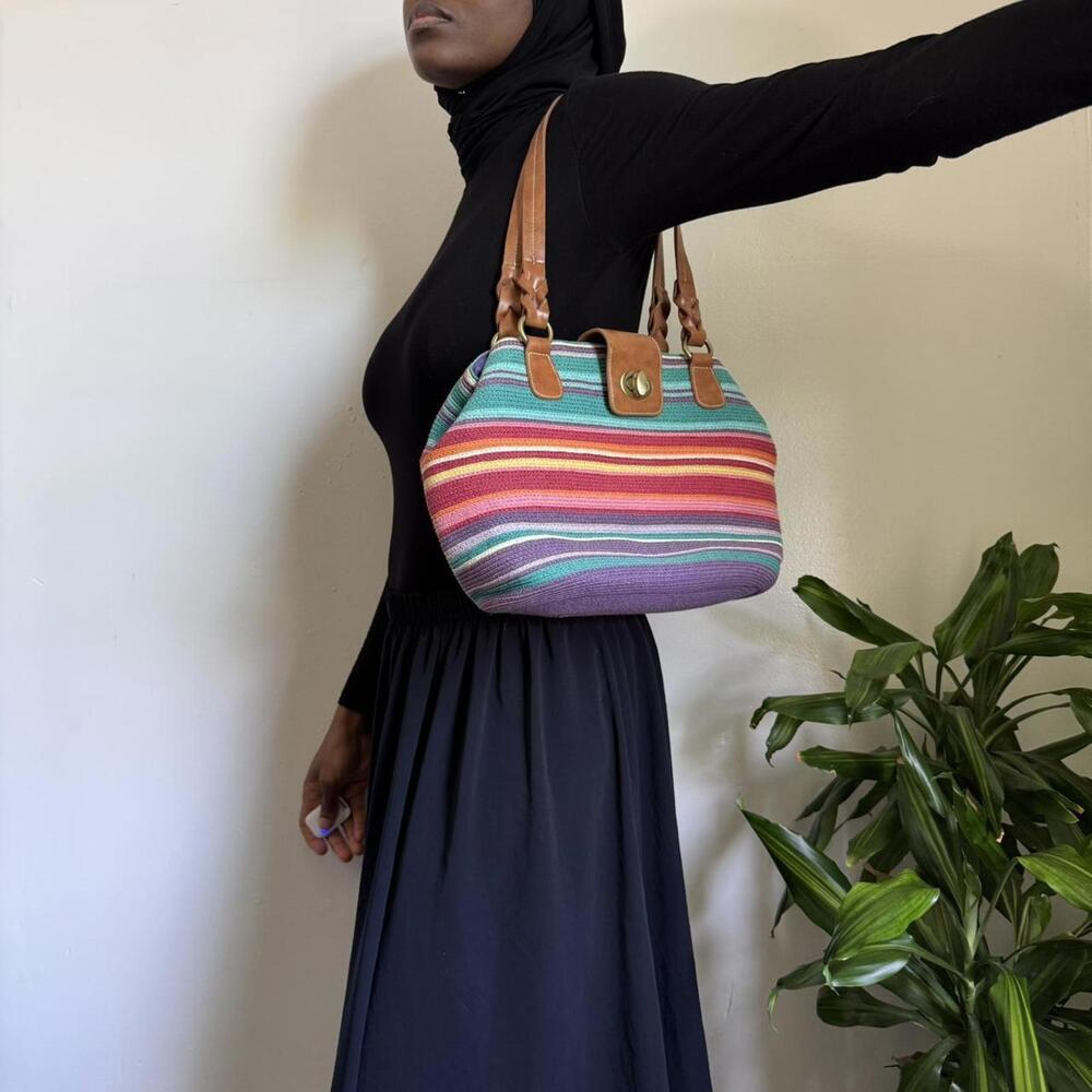 Vintage multicolor‎ braided striped shoulder bag - Picture 2 of 7